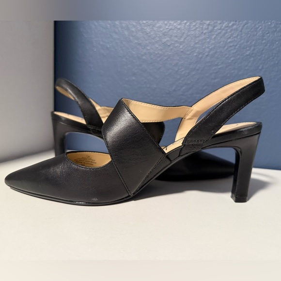 Calvin Klein Latin Pointed Toe Black Slingback Asymmetrical Strap Pumps - Picture 3 of 9